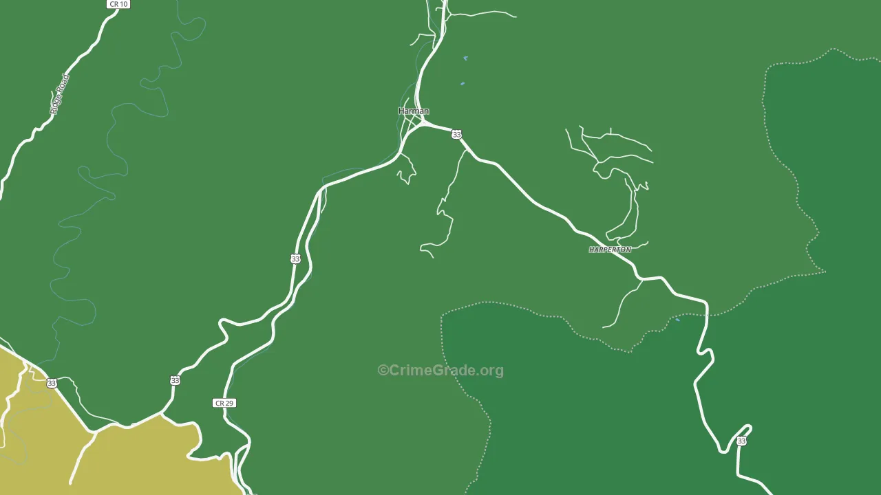 Harman, WV Map of Vehicle Theft Rates