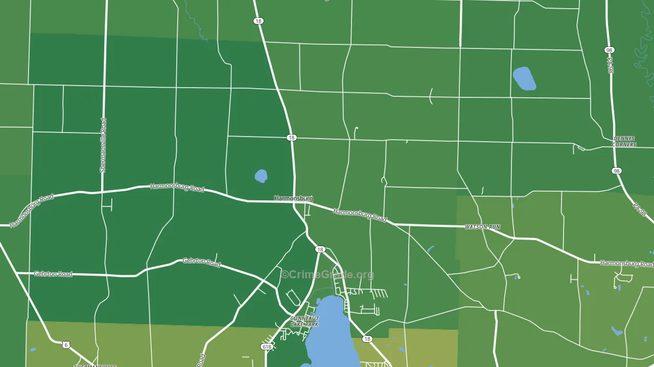 Harmonsburg, PA Map of Vehicle Theft Rates