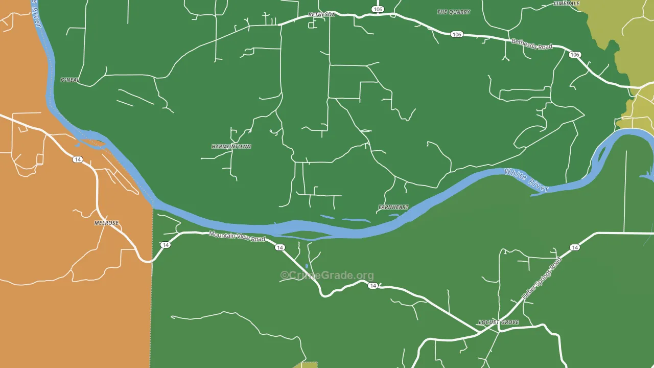 Harmontown, AR Map of Vehicle Theft Rates
