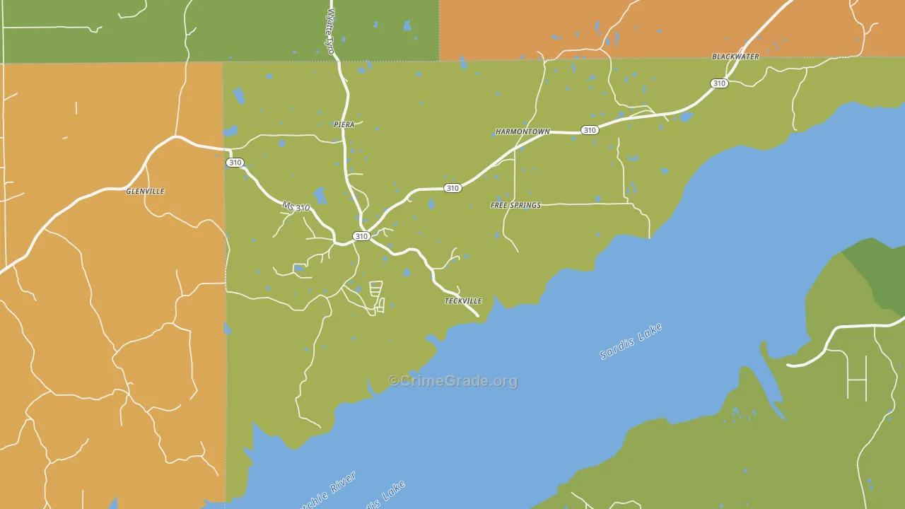 Harmontown, MS Map of Vehicle Theft Rates