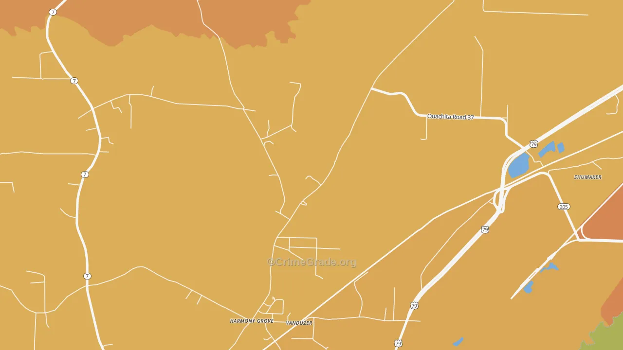 Harmony Grove, AR Map of Vehicle Theft Rates