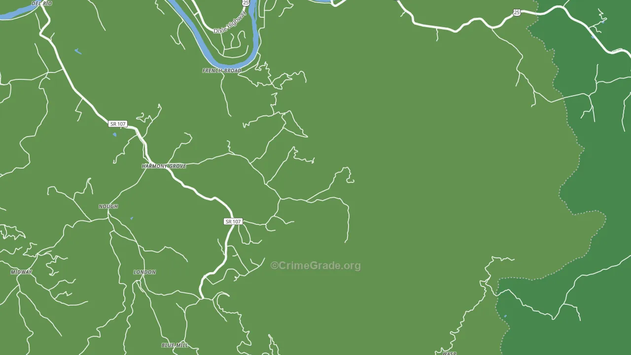 Harmony Grove, TN Map of Vehicle Theft Rates
