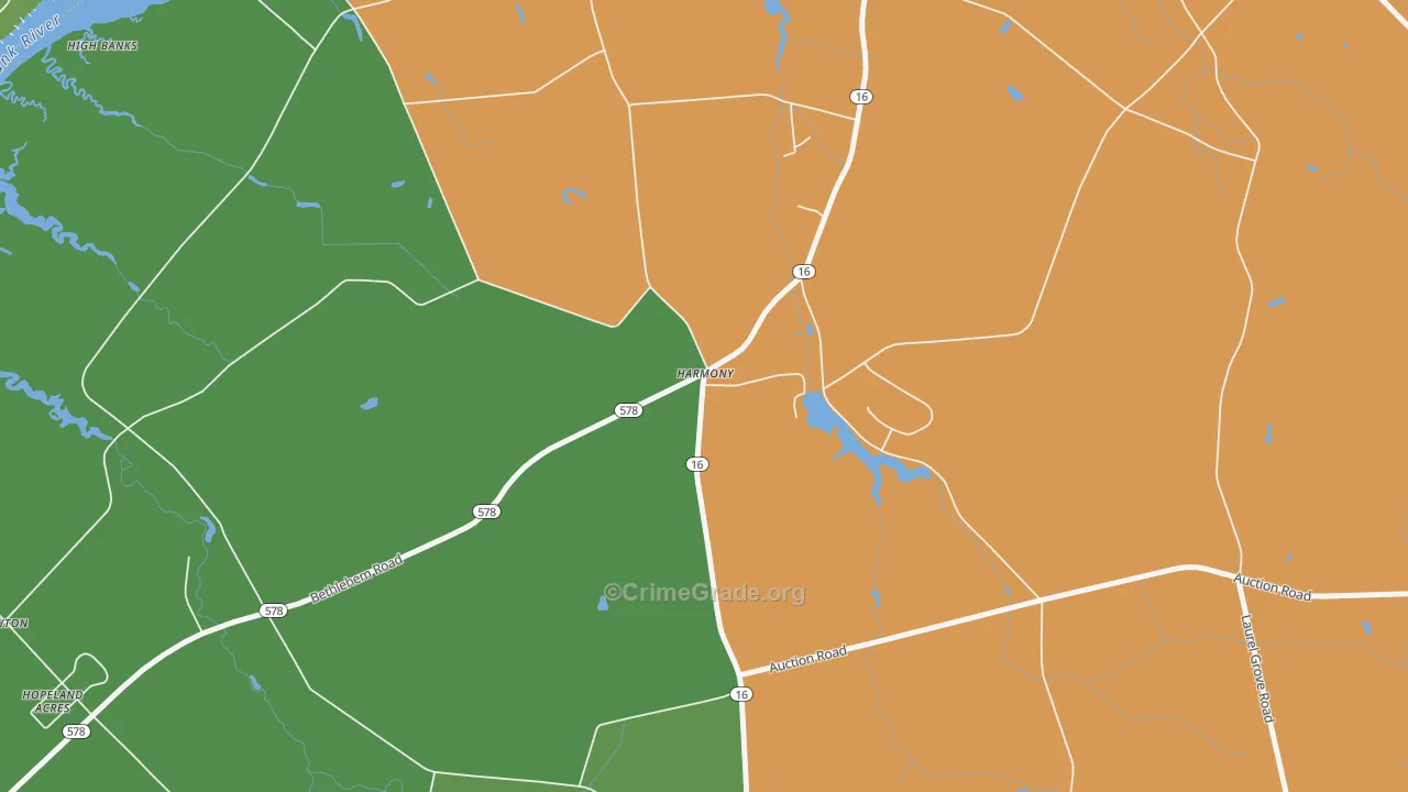 Harmony, MD Map of Vehicle Theft Rates