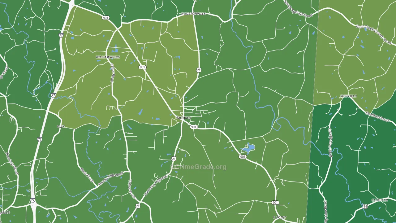 Harmony, NC Map of Vehicle Theft Rates
