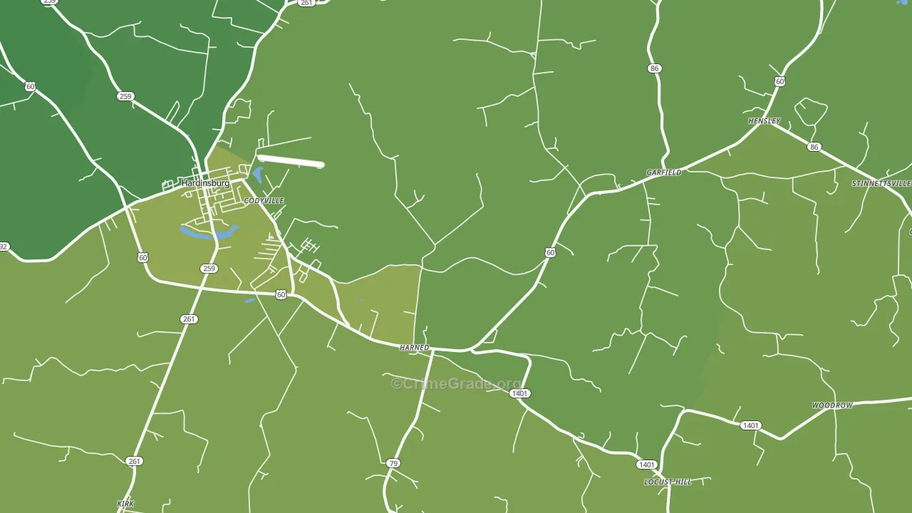 Harned, KY Map of Vehicle Theft Rates