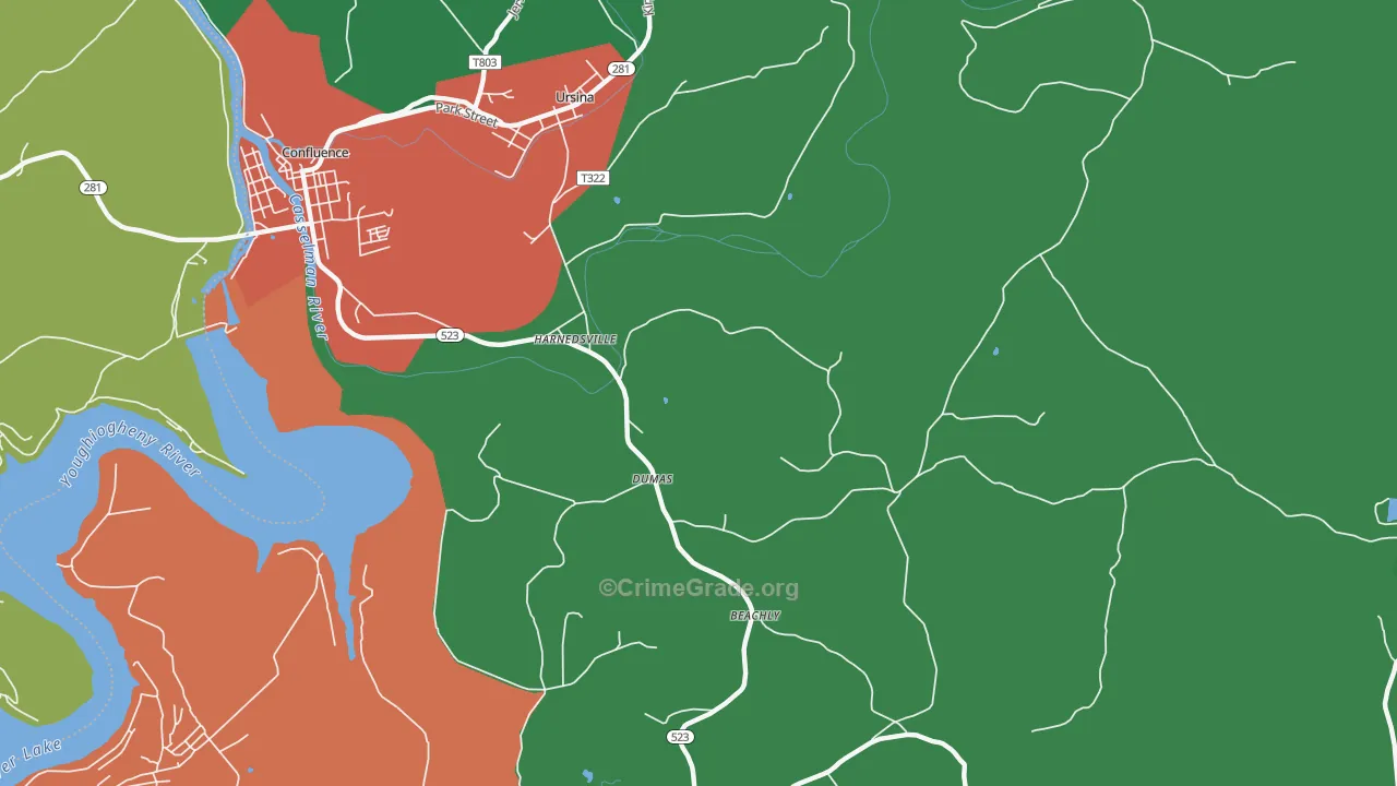 Harnedsville, PA Map of Vehicle Theft Rates