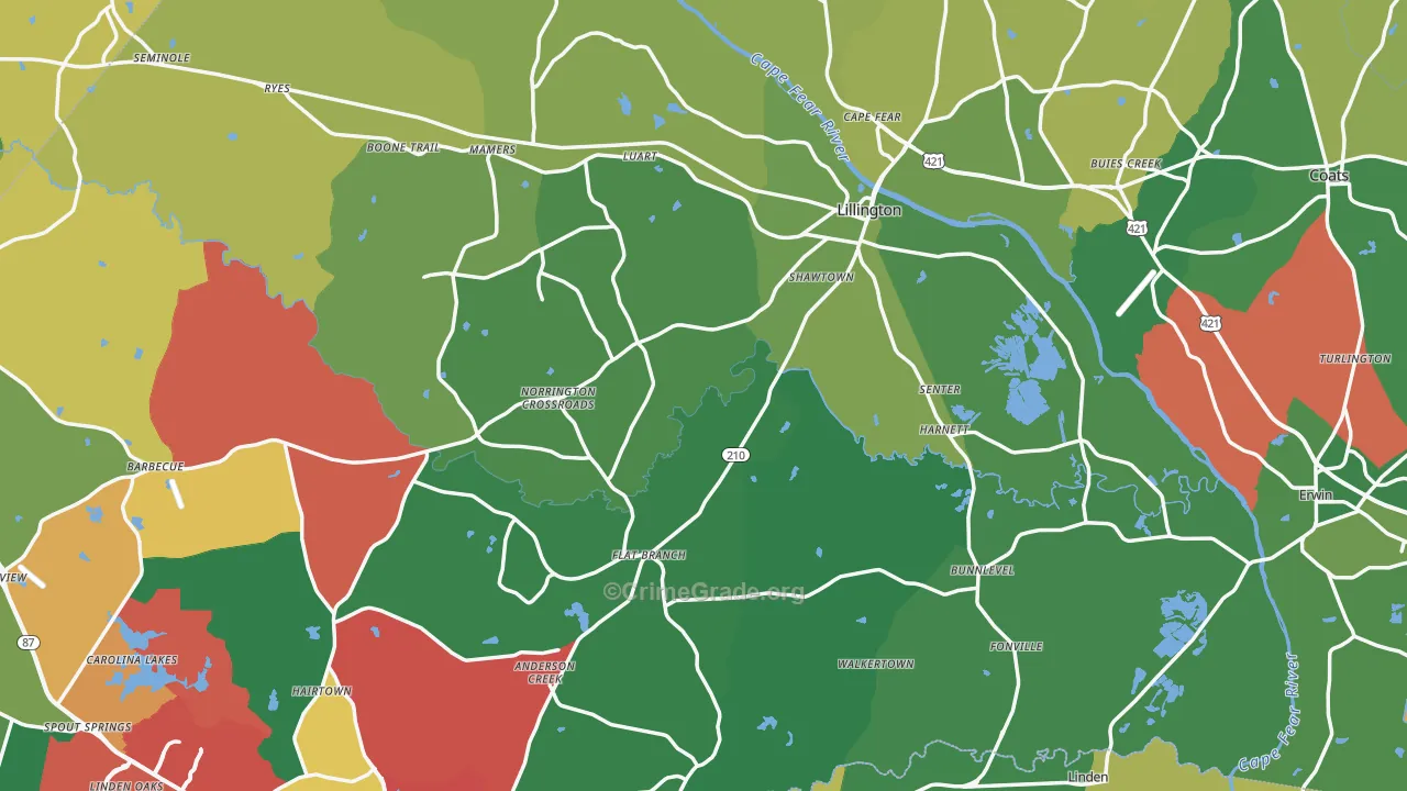 Harnett County, NC Map of Vehicle Theft Rates