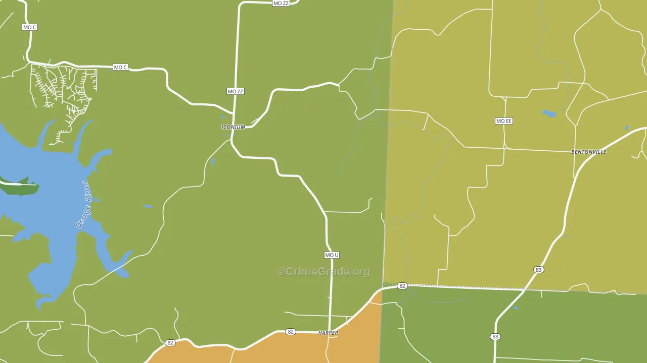 Harper, MO Map of Vehicle Theft Rates