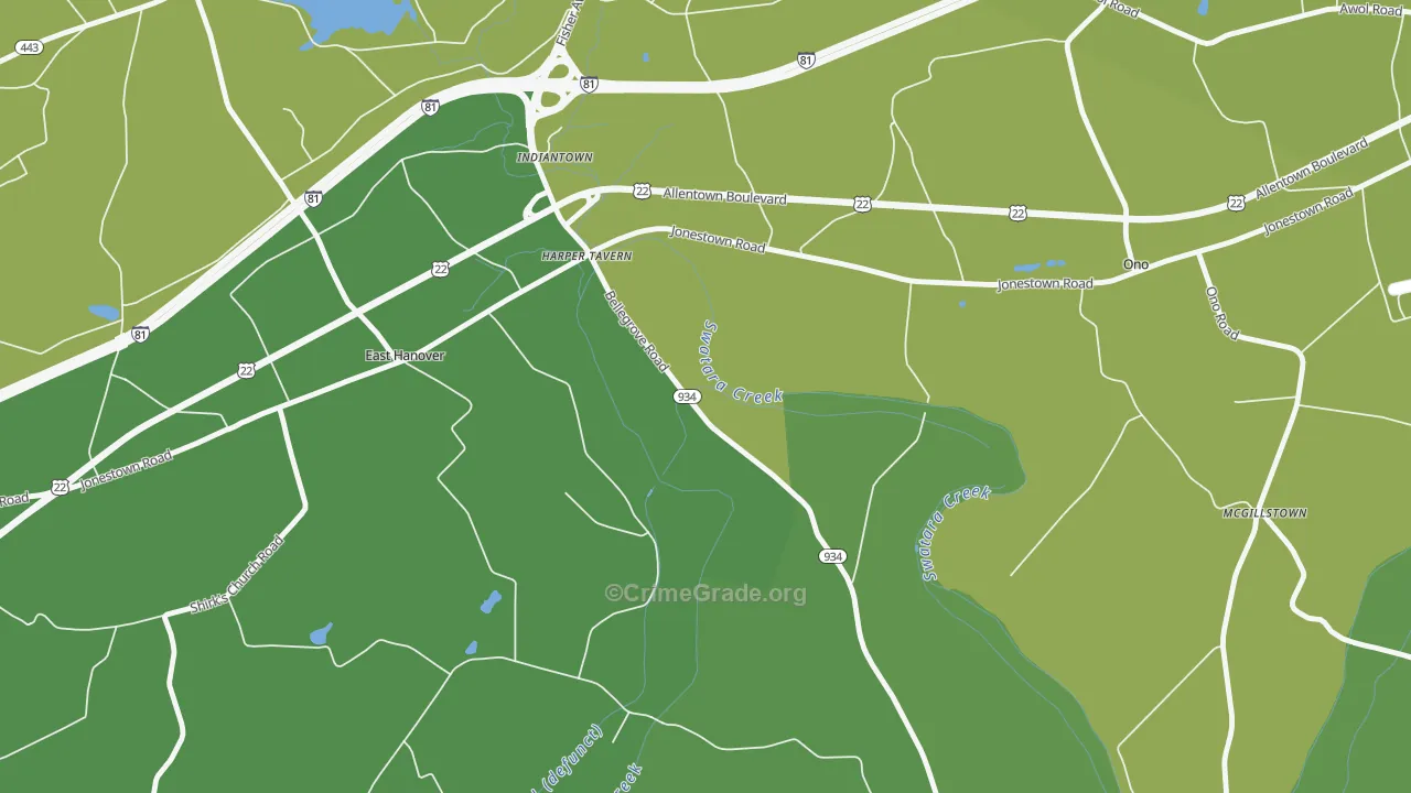 Harper Tavern, PA Map of Vehicle Theft Rates