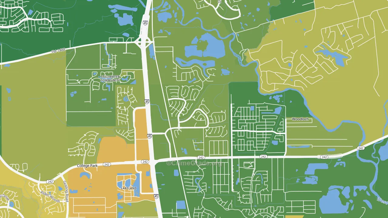 Harper's Landing, Conroe, TX Map of Vehicle Theft Rates