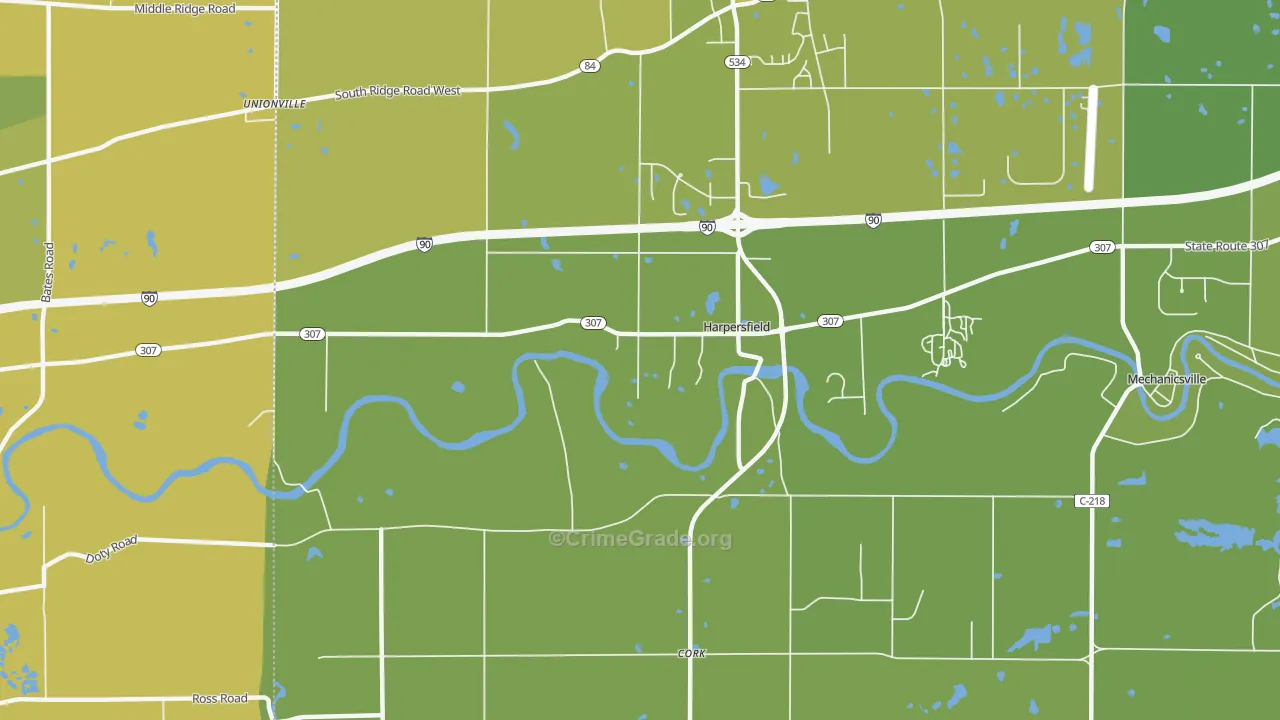 Harpersfield, OH Map of Vehicle Theft Rates