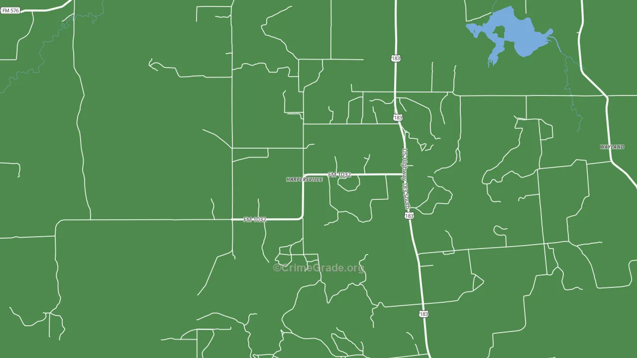 Harpersville, TX Map of Vehicle Theft Rates