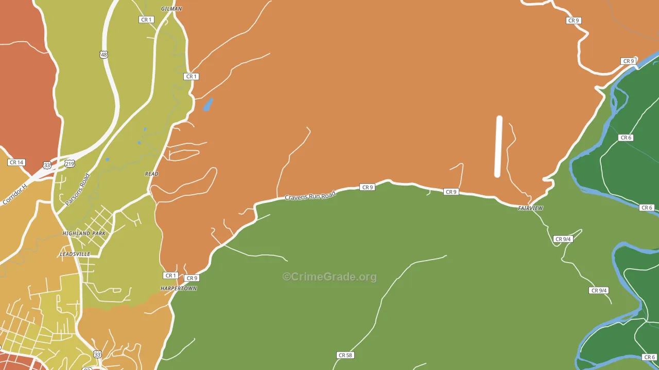 Harpertown, WV Map of Vehicle Theft Rates