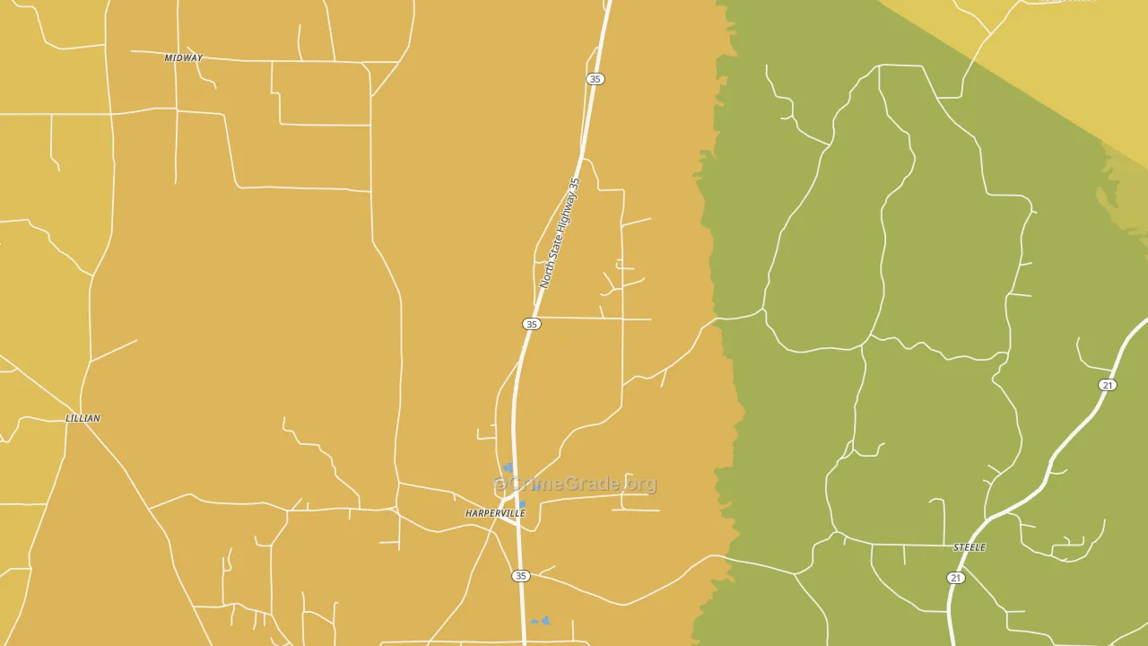 Harperville, MS Map of Vehicle Theft Rates