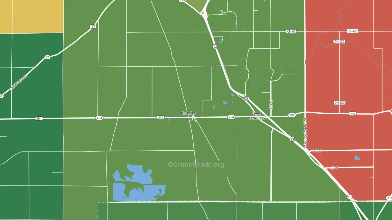 Harpster, OH Map of Vehicle Theft Rates