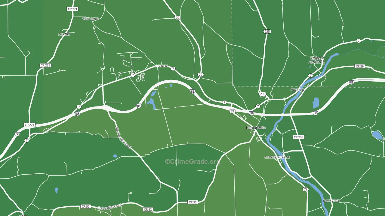 Harpursville, NY Map of Vehicle Theft Rates
