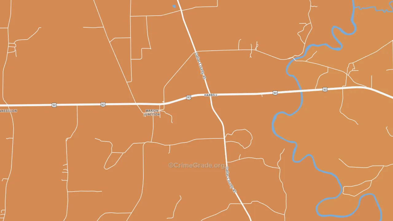 Harrell, AL Map of Vehicle Theft Rates