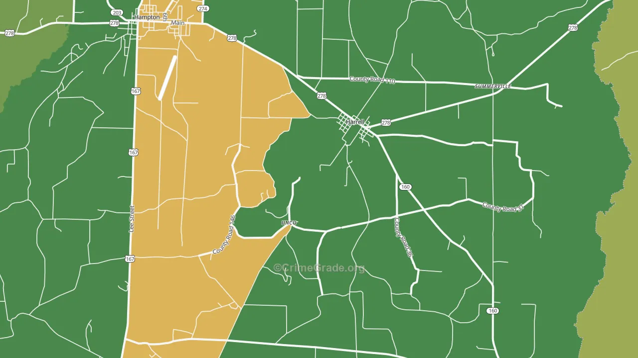 Harrell, AR Map of Vehicle Theft Rates