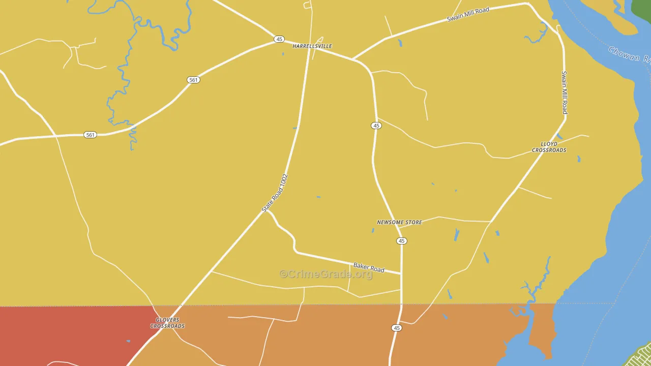 Harrellsville, NC Map of Vehicle Theft Rates
