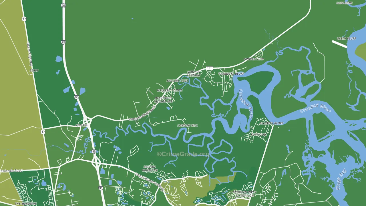 Harrietts Bluff, GA Map of Vehicle Theft Rates