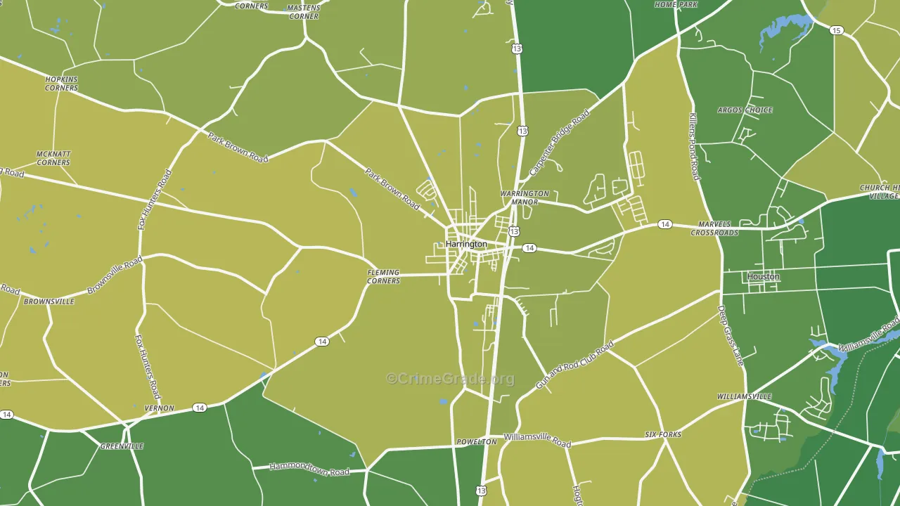 Harrington, DE Map of Vehicle Theft Rates