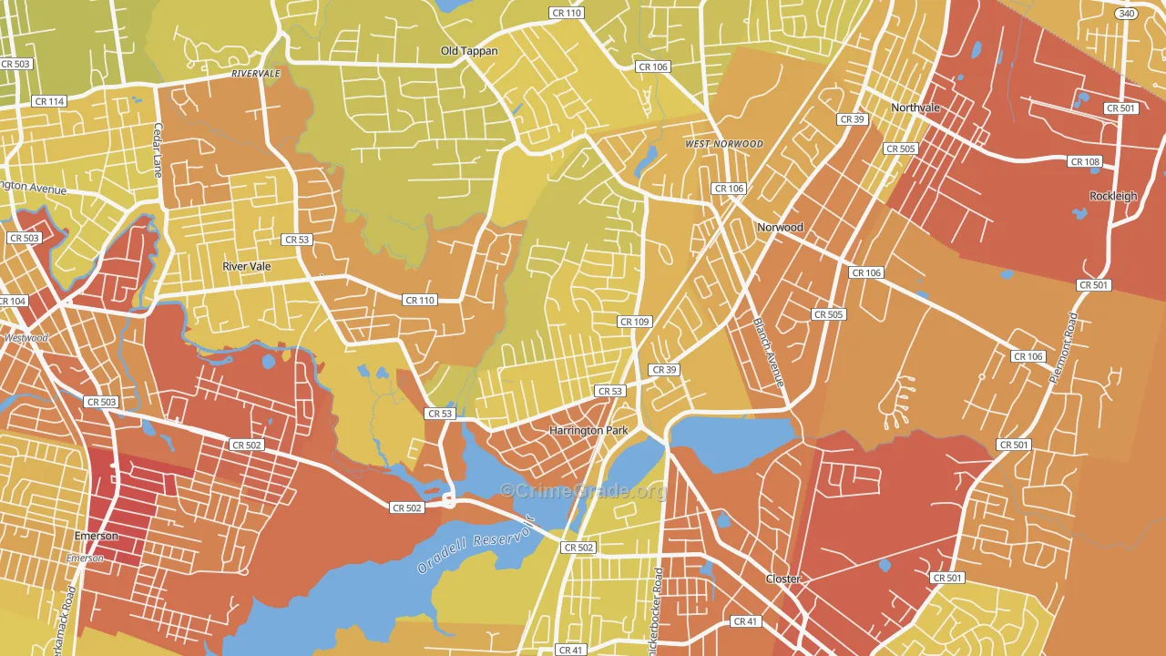 Harrington Park, NJ Map of Vehicle Theft Rates
