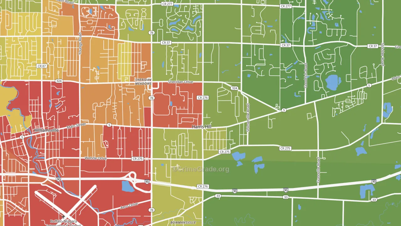 Harris Hill, NY Map of Vehicle Theft Rates