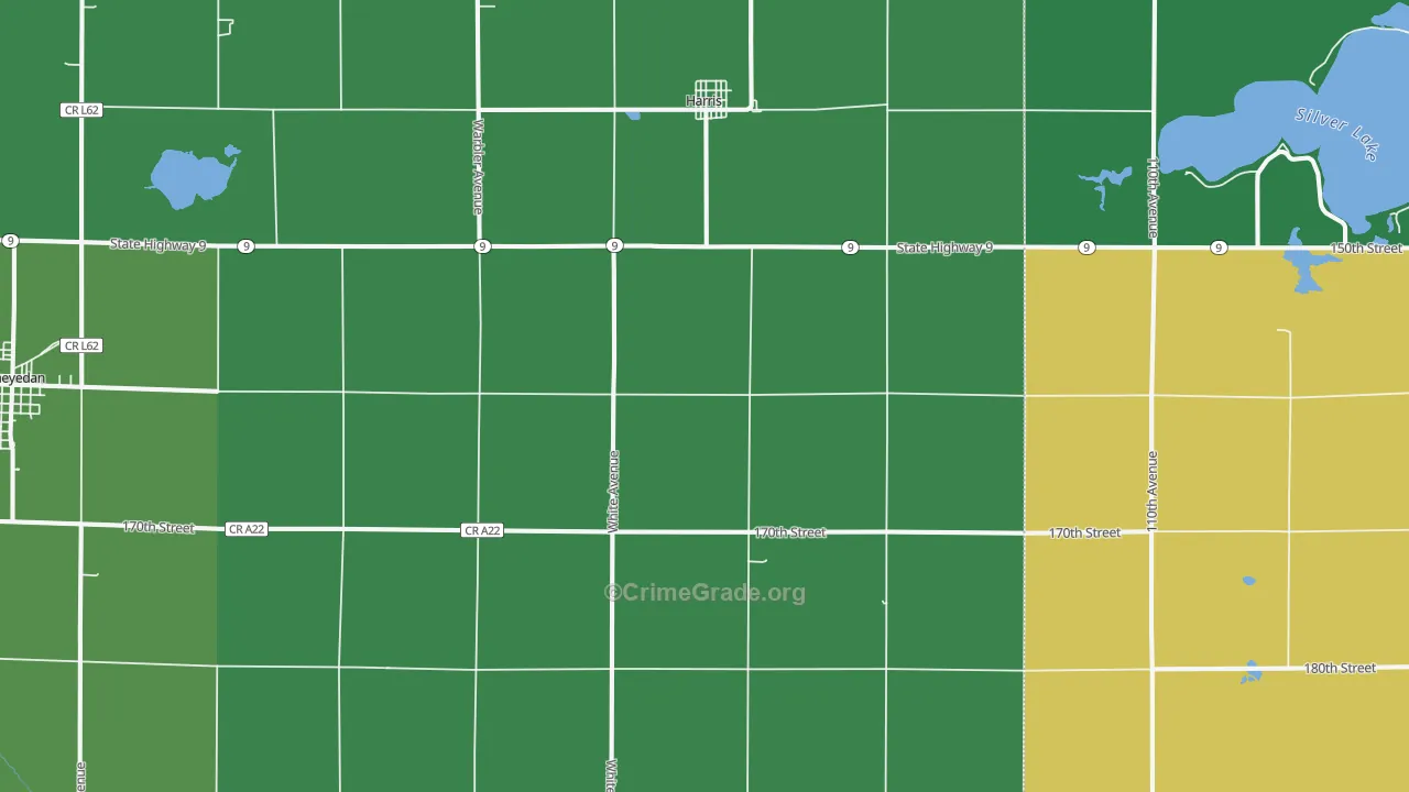 Harris, IA Map of Vehicle Theft Rates