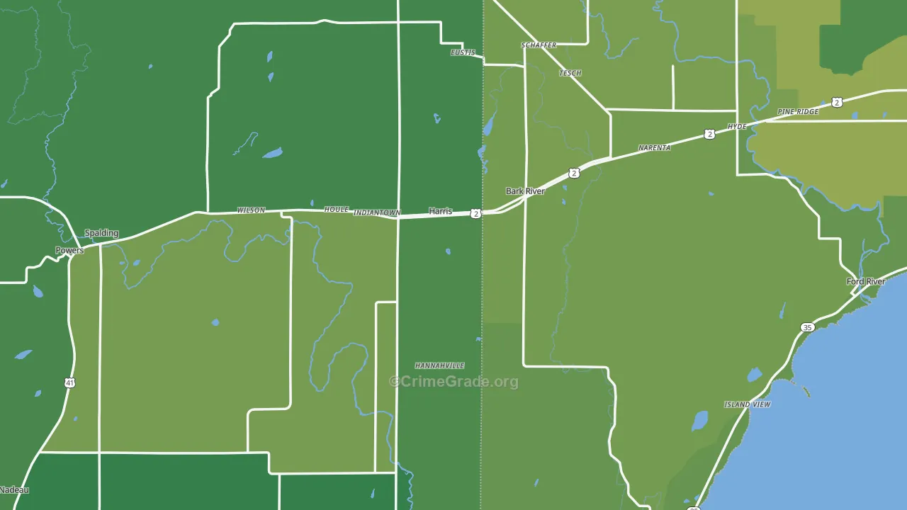 Harris, MI Map of Vehicle Theft Rates