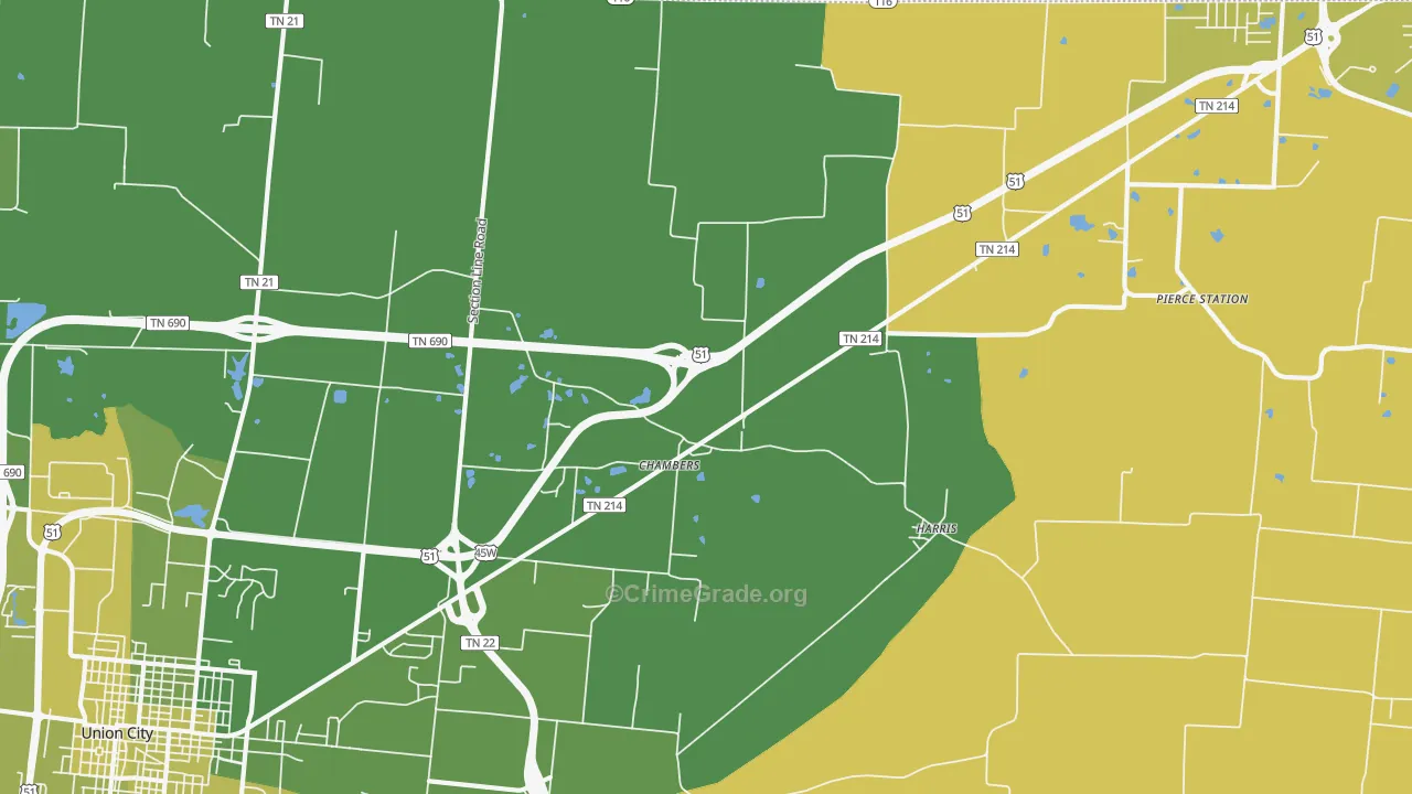 Harris, TN Map of Vehicle Theft Rates