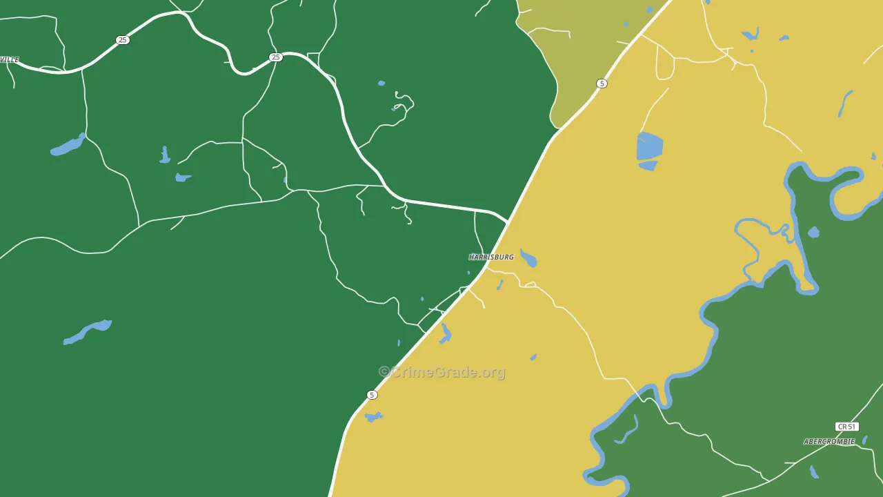 Harrisburg, AL Map of Vehicle Theft Rates