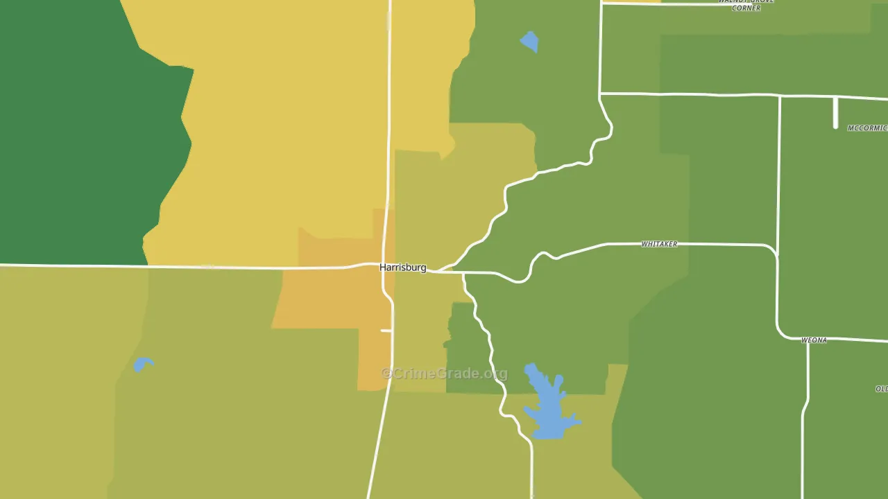 Harrisburg, AR Map of Vehicle Theft Rates