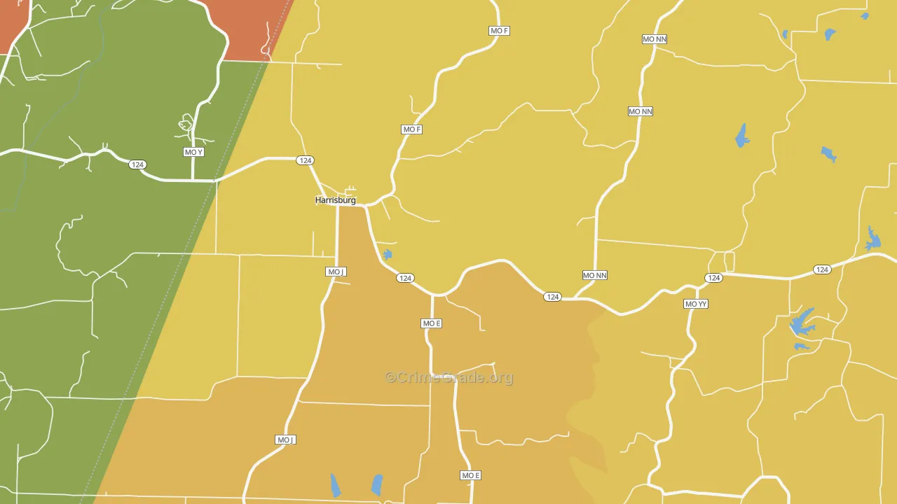 Harrisburg, MO Map of Vehicle Theft Rates