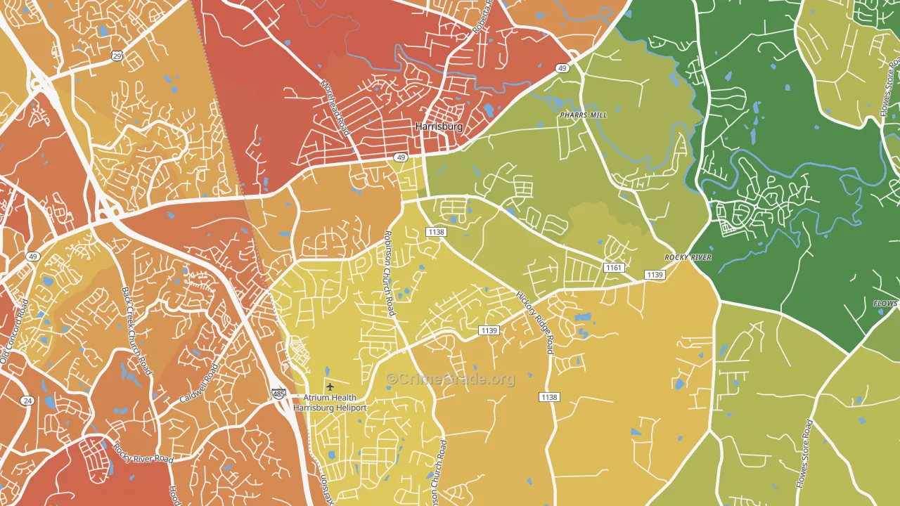 Harrisburg, NC Map of Vehicle Theft Rates