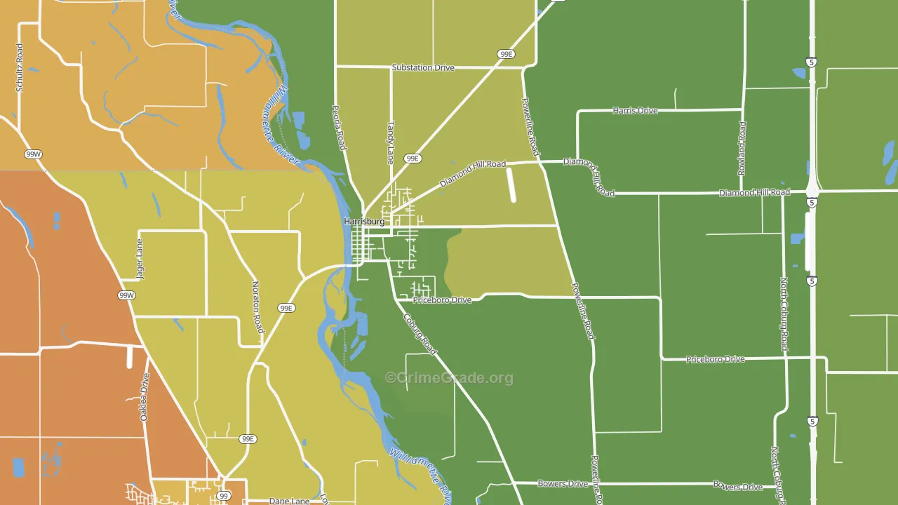 Harrisburg, OR Map of Vehicle Theft Rates