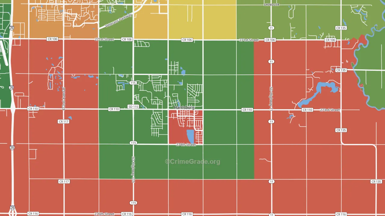 Harrisburg, SD Map of Vehicle Theft Rates
