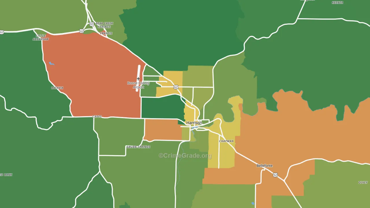 Harrison, AR Map of Vehicle Theft Rates