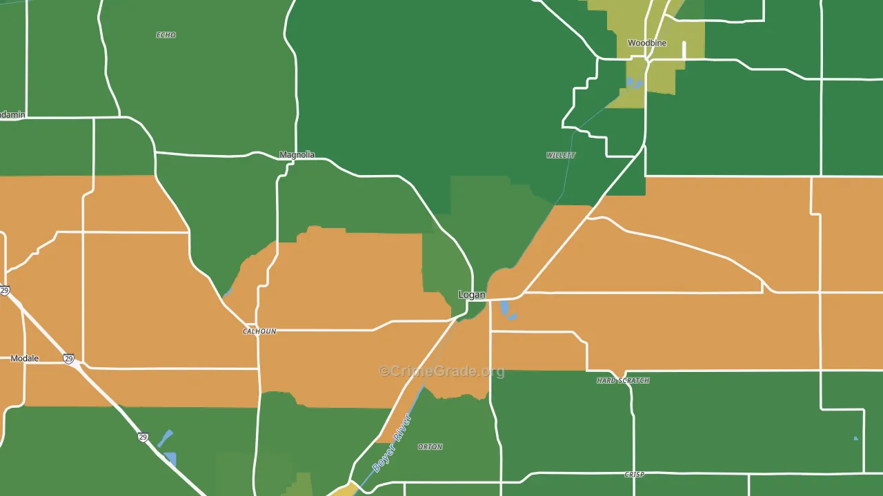 Harrison County, IA Map of Vehicle Theft Rates