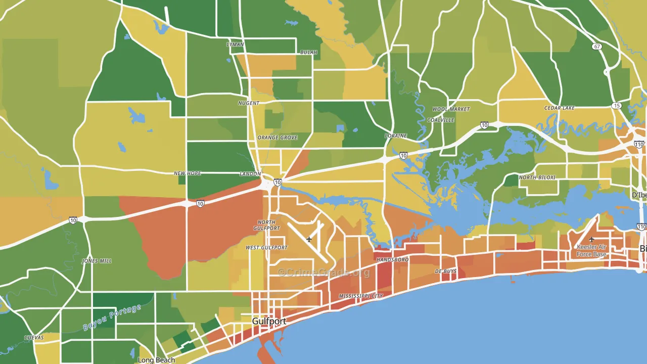 Harrison County, MS Map of Vehicle Theft Rates