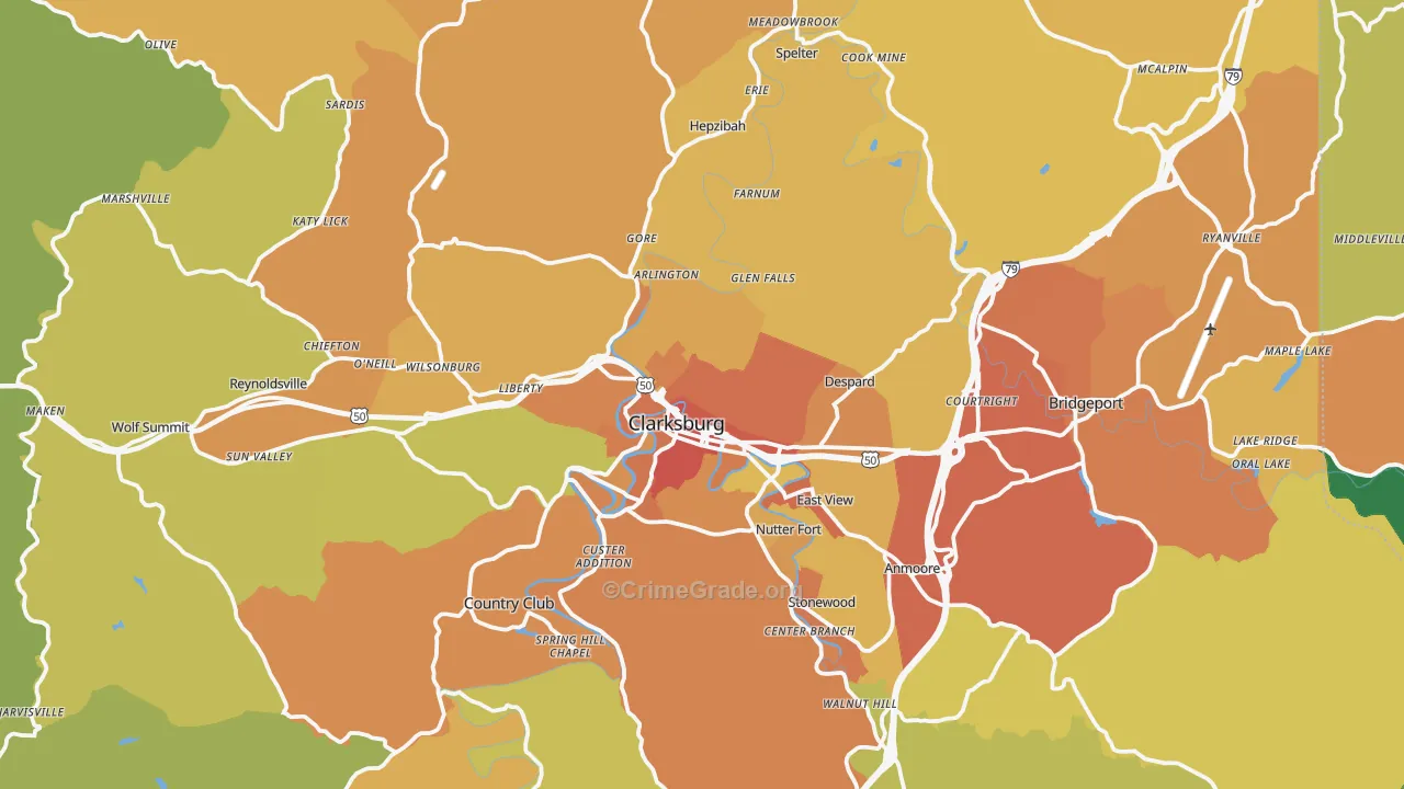 Harrison County, WV Map of Vehicle Theft Rates