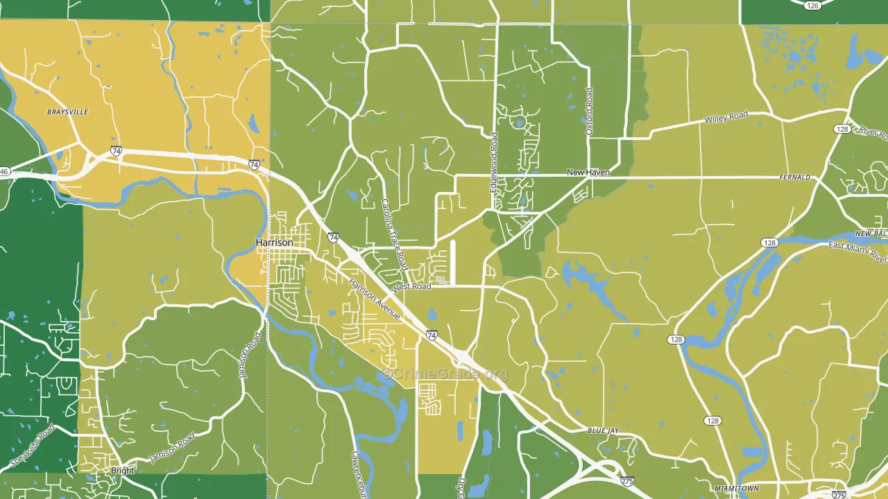 Harrison, OH Map of Vehicle Theft Rates