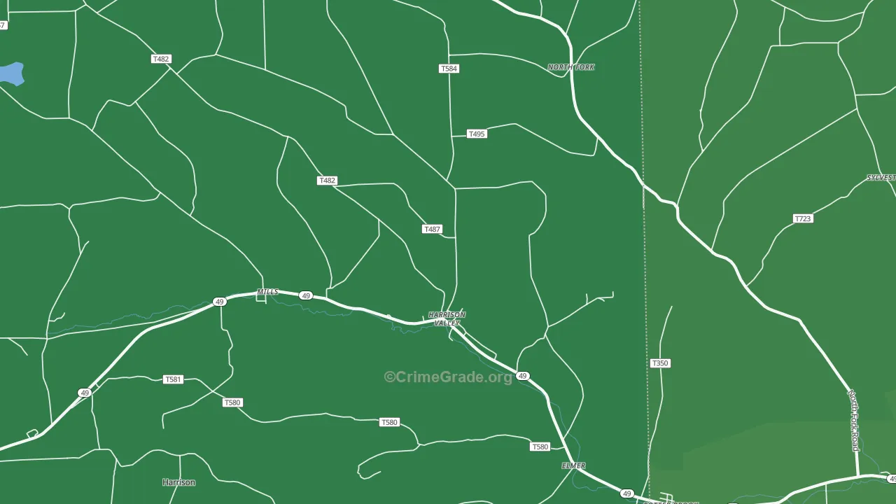 Harrison Valley, PA Map of Vehicle Theft Rates