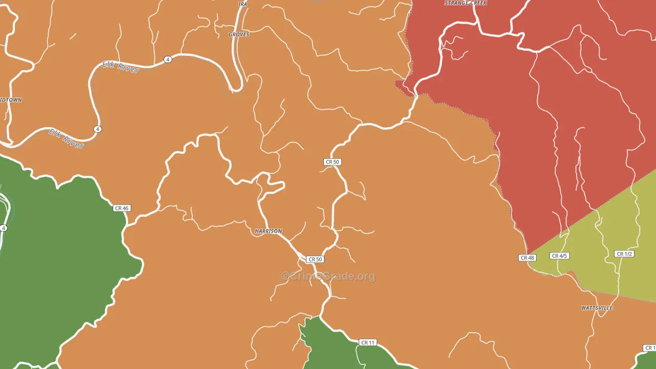 Harrison, WV Map of Vehicle Theft Rates