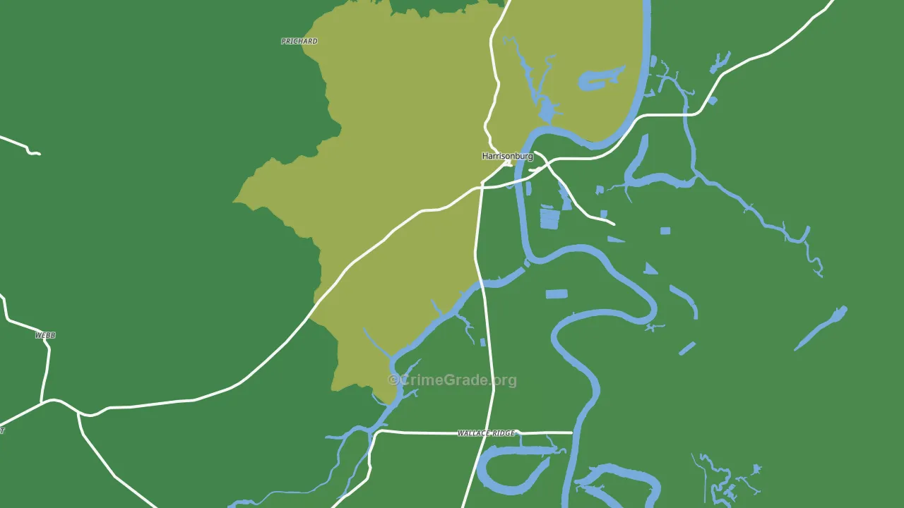 Harrisonburg, LA Map of Vehicle Theft Rates