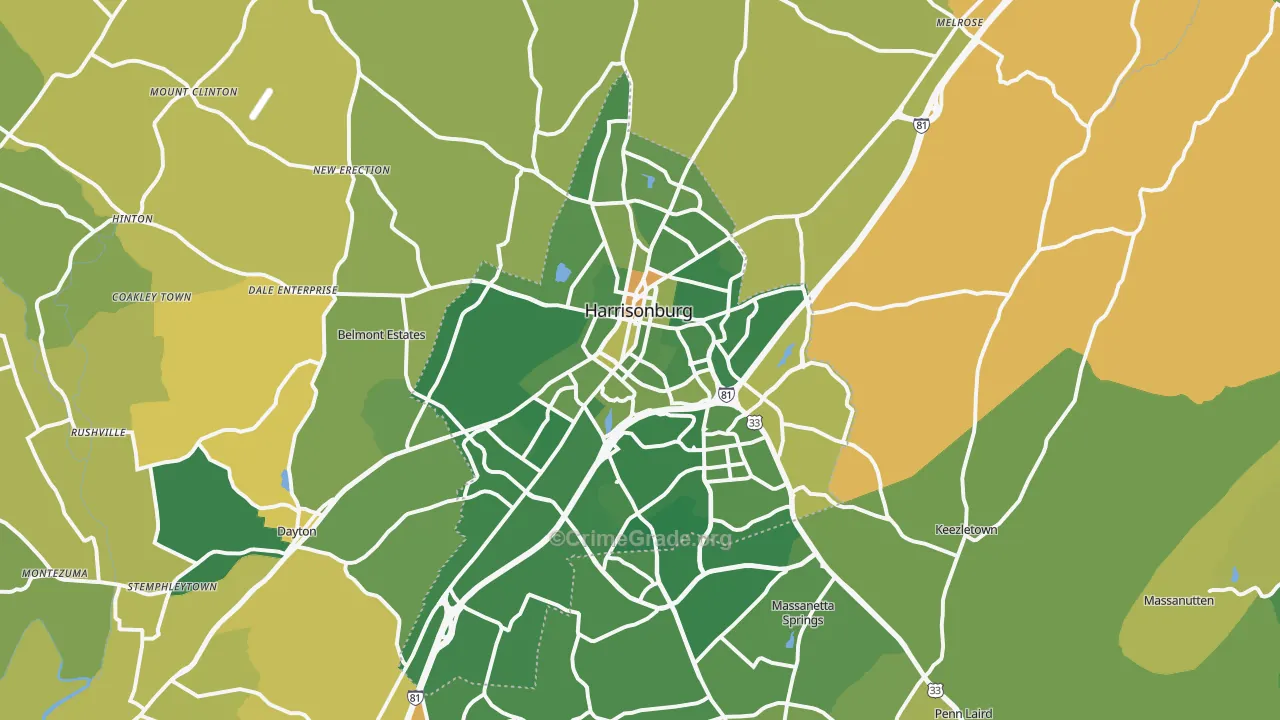 Harrisonburg, VA Map of Vehicle Theft Rates
