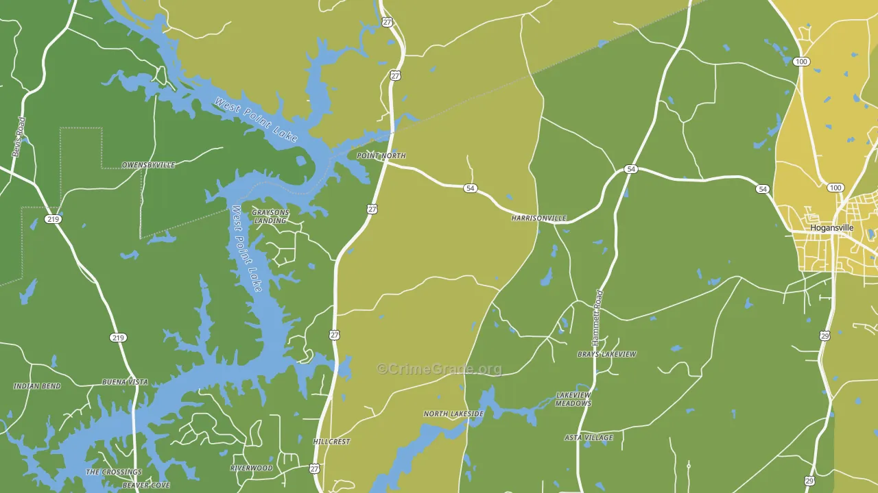 Harrisonville, GA Map of Vehicle Theft Rates