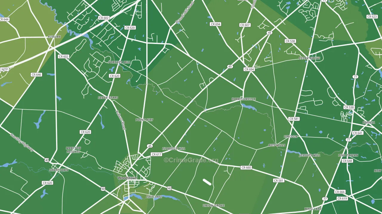 Harrisonville, NJ Map of Vehicle Theft Rates