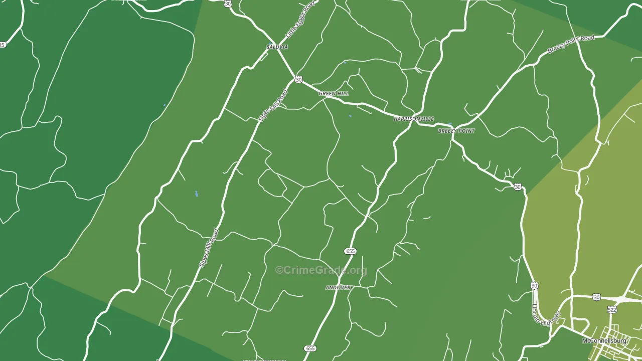 Harrisonville, PA Map of Vehicle Theft Rates