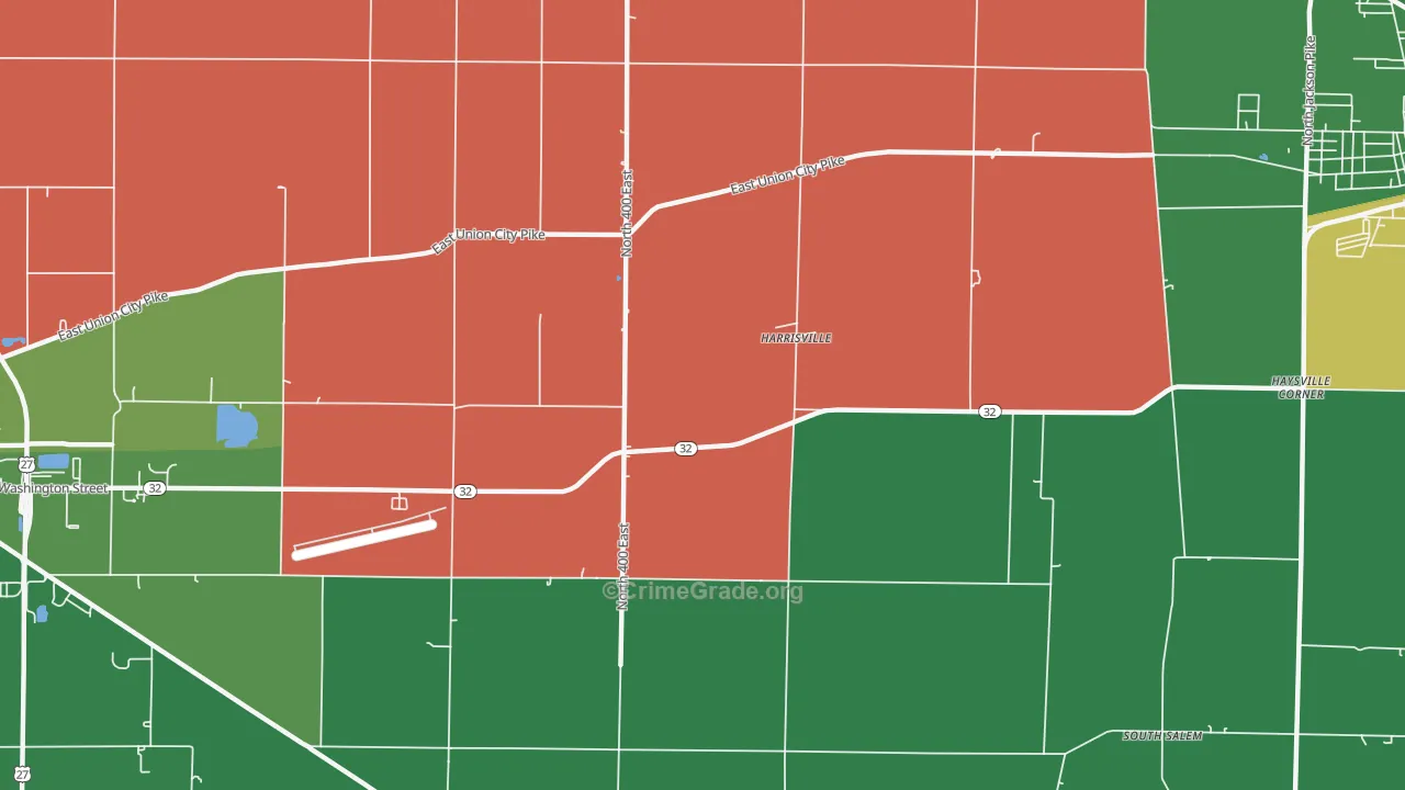 Harrisville, IN Map of Vehicle Theft Rates