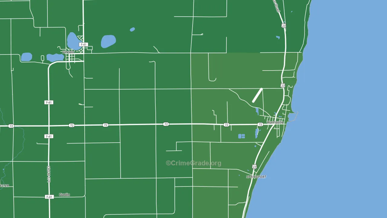 Harrisville, MI Map of Vehicle Theft Rates